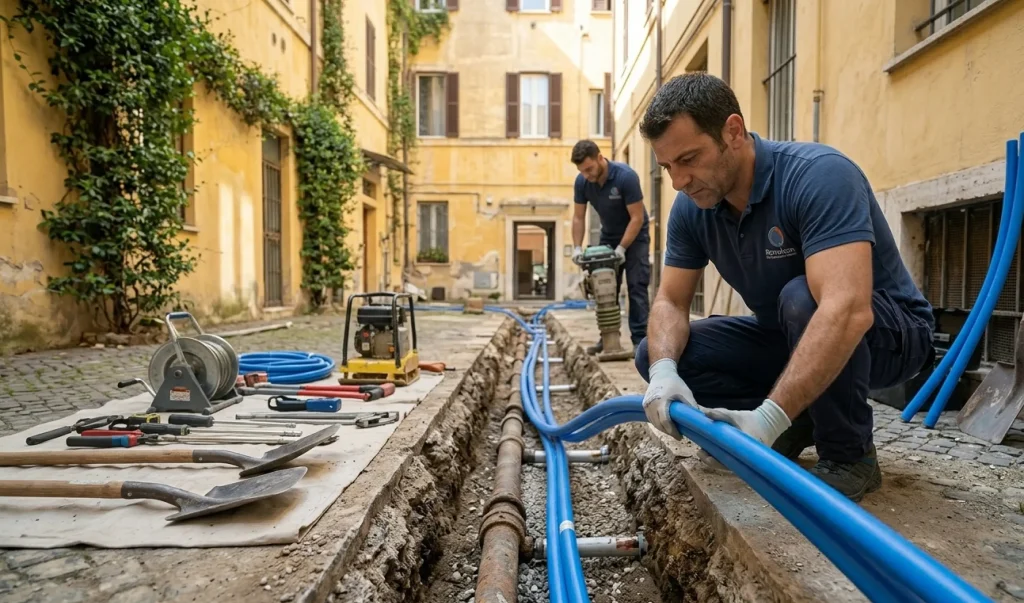 Nuovo impianto idrico a collettore con tubi in multistrato installato a Roma da Romalcon